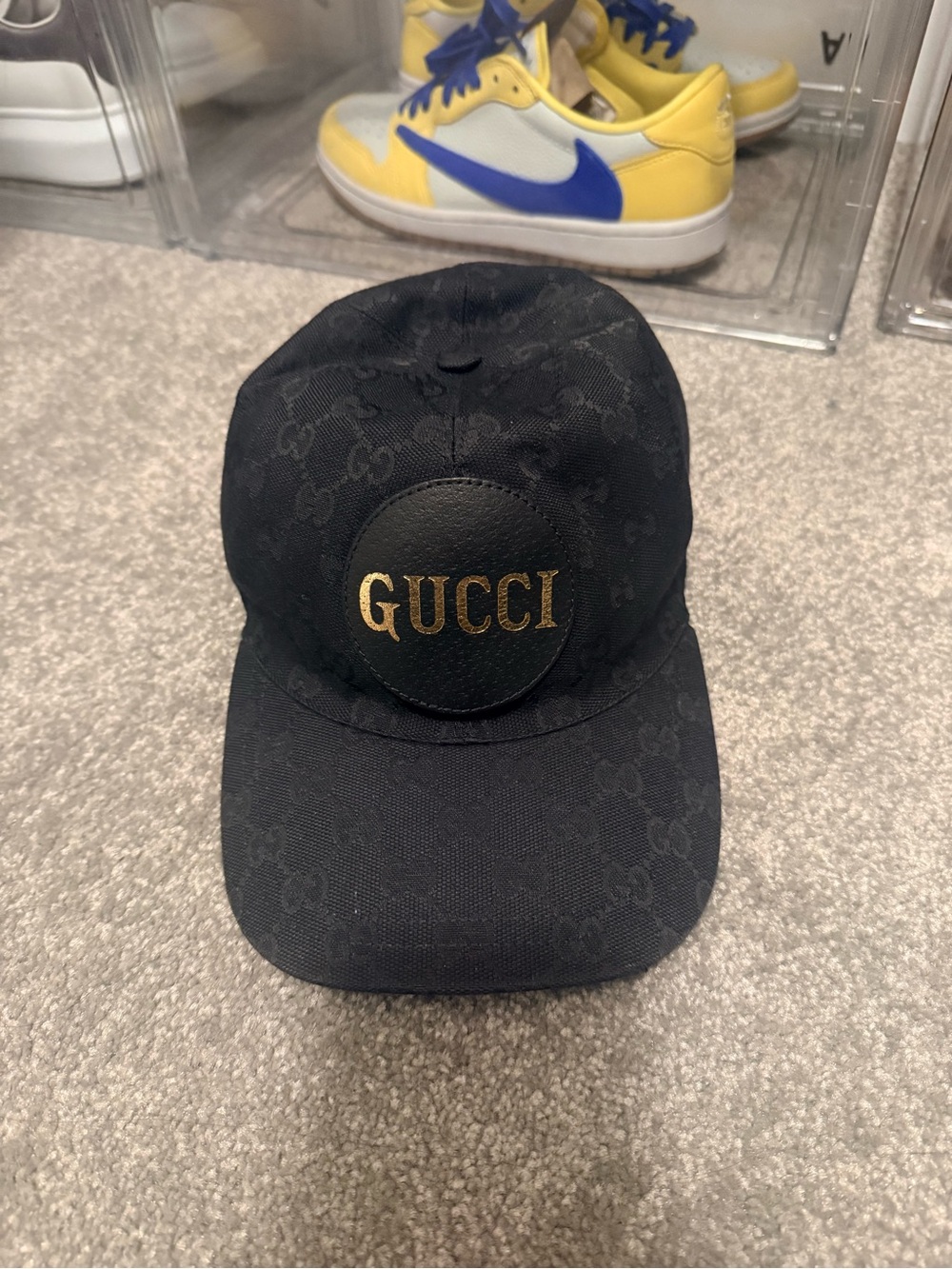 Gucci Black Baseball Cap with Gold Logo Patch